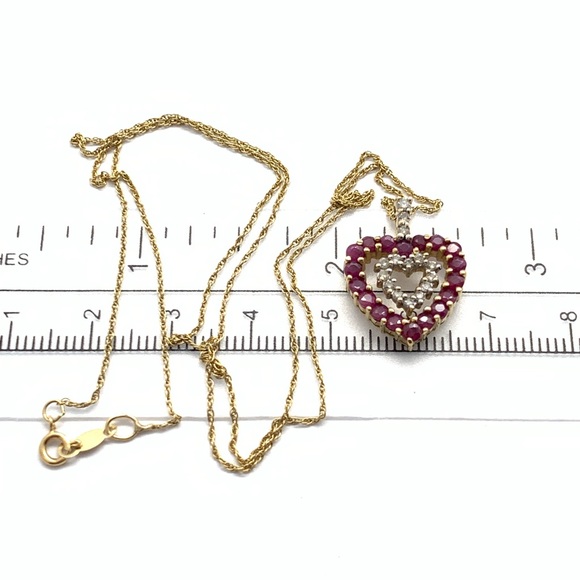 14k Yellow Gold Ruby & Diamond Cutout ♥️ Necklace - Picture 8 of 8